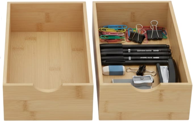 Gerimport Lade organizer - 2x - bamboe hout - 15 x 30 x 7 cm - bakje - kast sorteerbakje