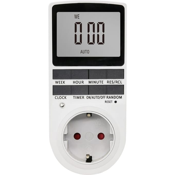 Digitale tijdschakelaaraansluiting Digitale elektronische tijdschakelaar LCD-display Plug-in programmeerbare tijd EU Plug wit