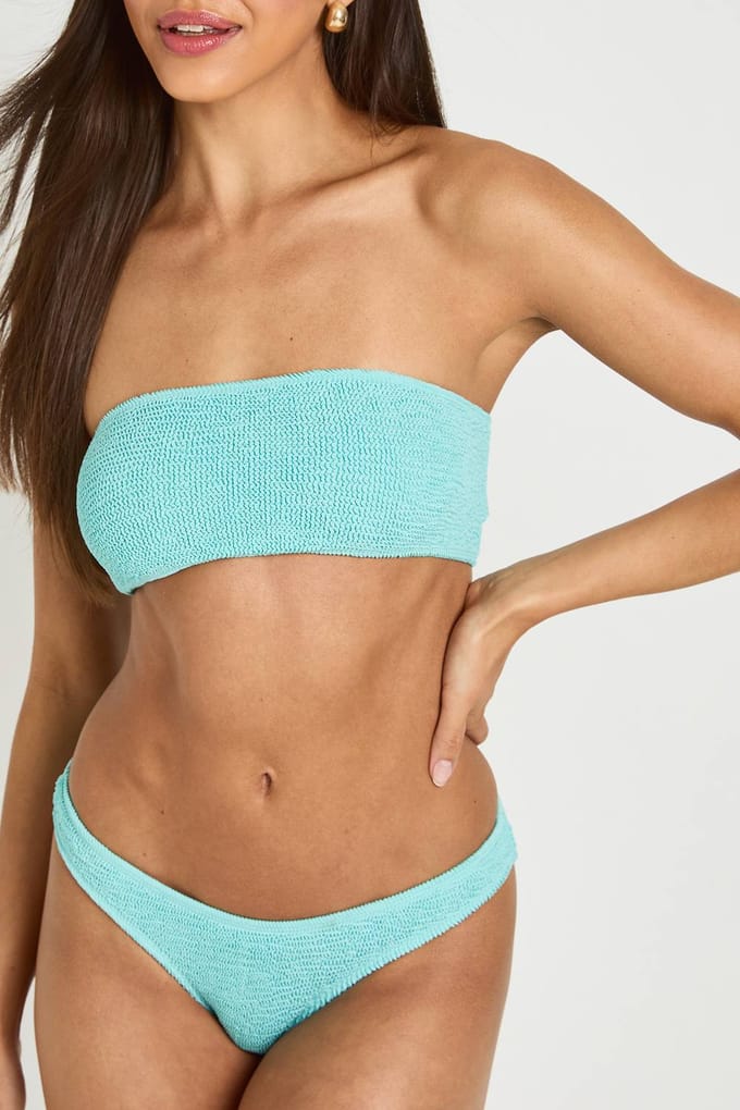 boohoo Dames Premium One Size Fits All Crinkle Bandeau Bikinitop | Aqua