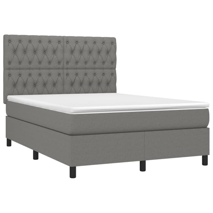 vidaXL - Boxspring - met - matras - en - LED - stof - donkergrijs - 140x200 - cm