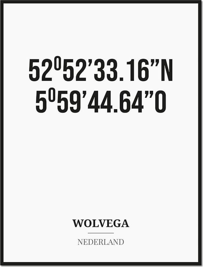 Poster/kaart WOLVEGA met coördinaten