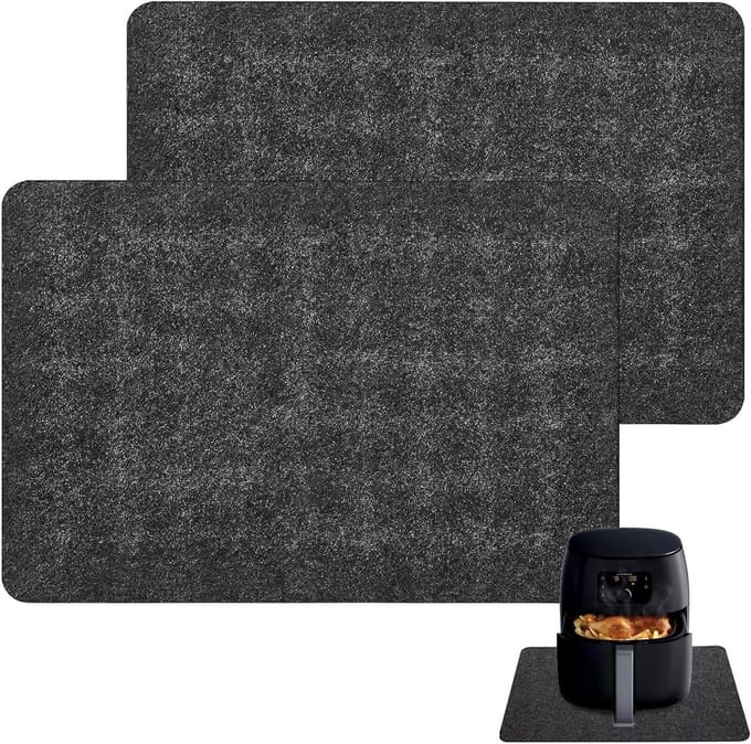 Hittebestendige mat voor luchtfriteuse 2-pack, antislip viltmat 44 x 30 cm - zwart