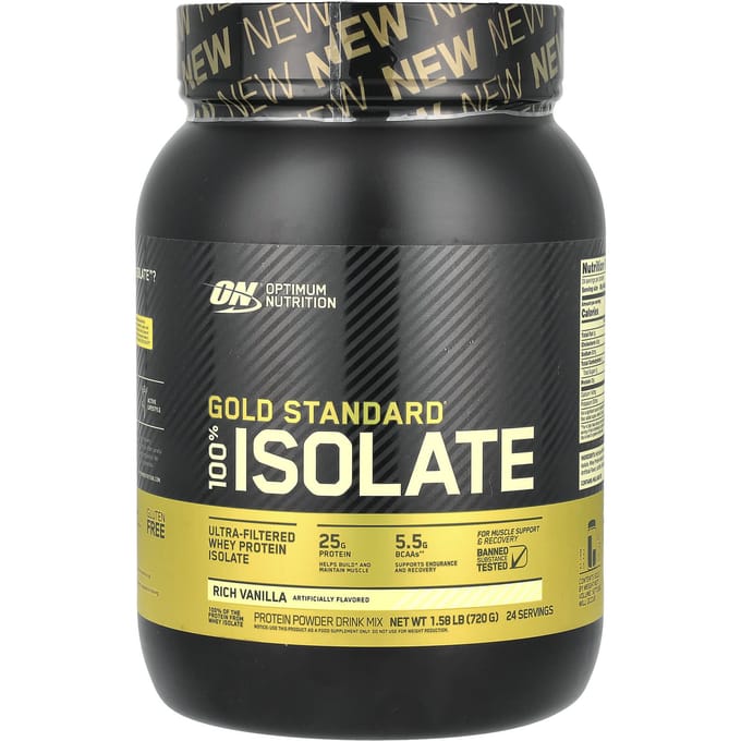 Optimum Nutrition, Gold Standard 100% Wei-isolaat, Rijke Vanillesmaak, 1,58 lb (720 gr)