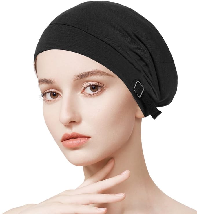Dailygoods - Satijnen Slaapmuts voor Haar, Verstelbare Polyester Zijde Slaapcap, Unisex Hoed, Zwarte Muts