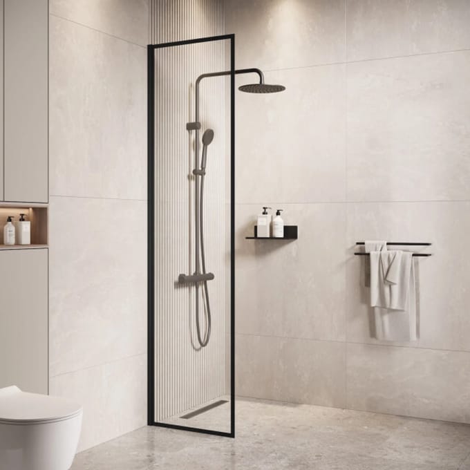 Badplaats Douchewand Georgia 40 x 200 cm – Zwart – Inloopdouche 8 mm Veiligheidsglas