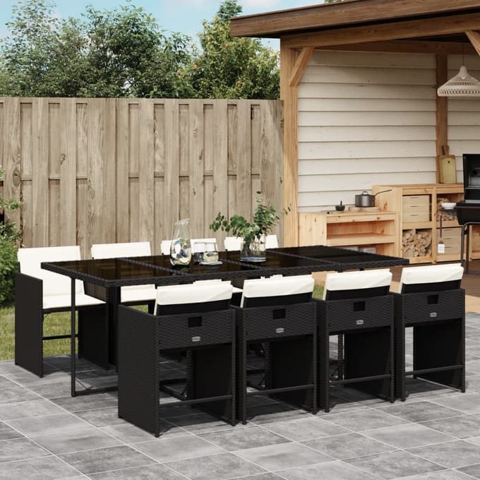 vidaXL - 9-delige - Tuinset - poly - rattan - zwart