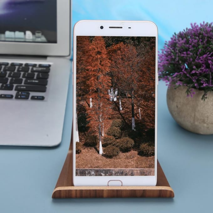 Support double face en bois marron pour tablette, PC, téléphone portable, iPad brown