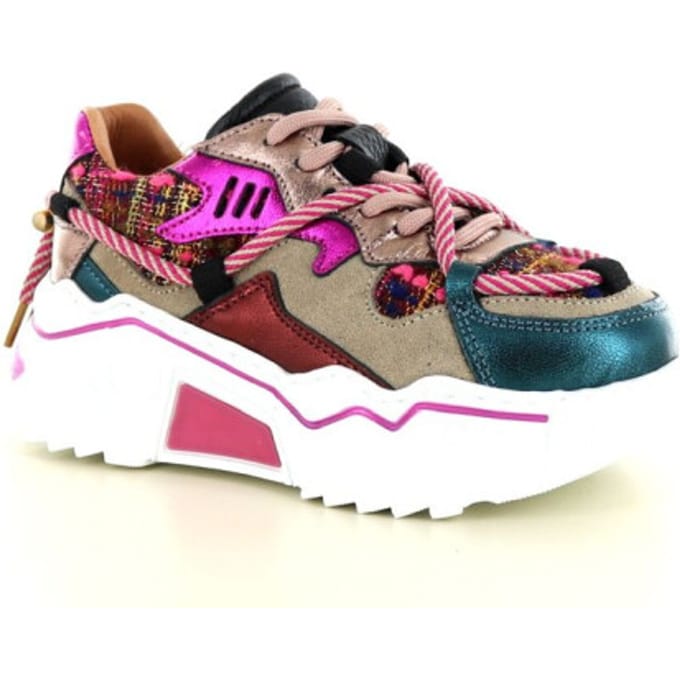 DWRS® Dames Sneakers - Beige Fuchsia - 80% Leer - Maat 32
