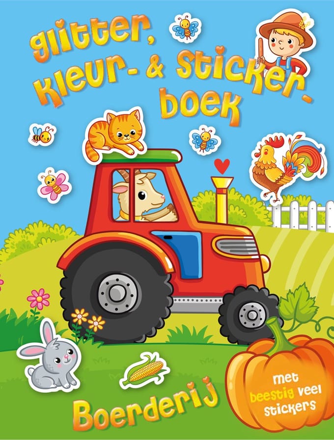 Glitter-, kleur- & stickerboek boerderij