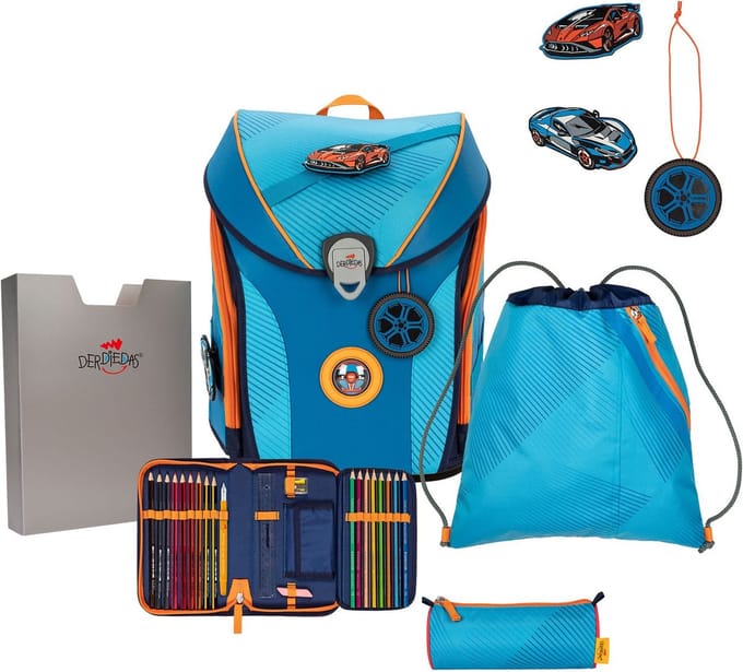 DerDieDas Schooltas ErgoFlex MAX Superflash Schulranzenset 5-delig Supercar Lichtblauw