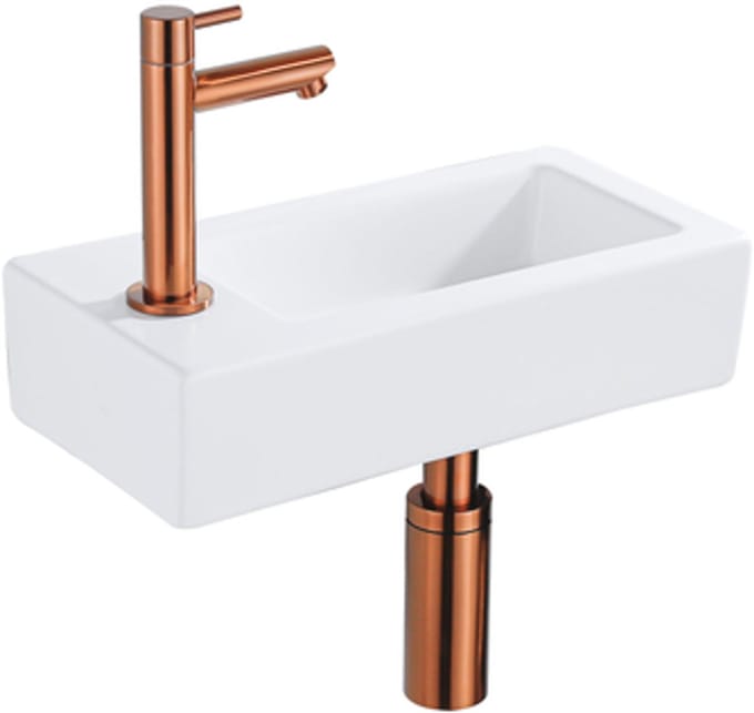 FugaFlow Eccelente Pietra fonteinset - 36x18.5x9cm - 1 kraangat - solid surface - fonteinkraan koper - mat wit