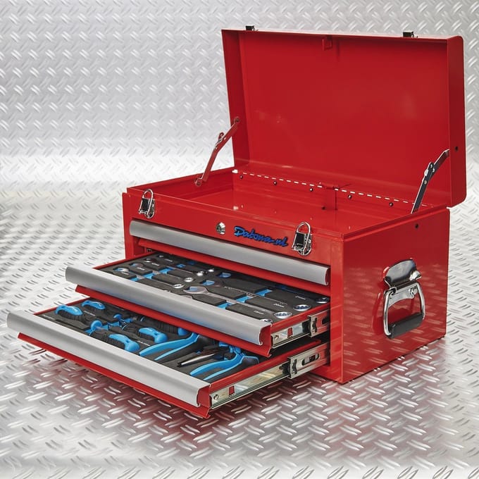 Datona® Gereedschapskist drie lades - 2 lades gevuld - Rood