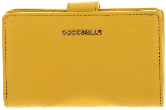 COCCINELLE Leren Portemonnee Metallic Soft Mini Wallet Grained Leather Soleado Geel