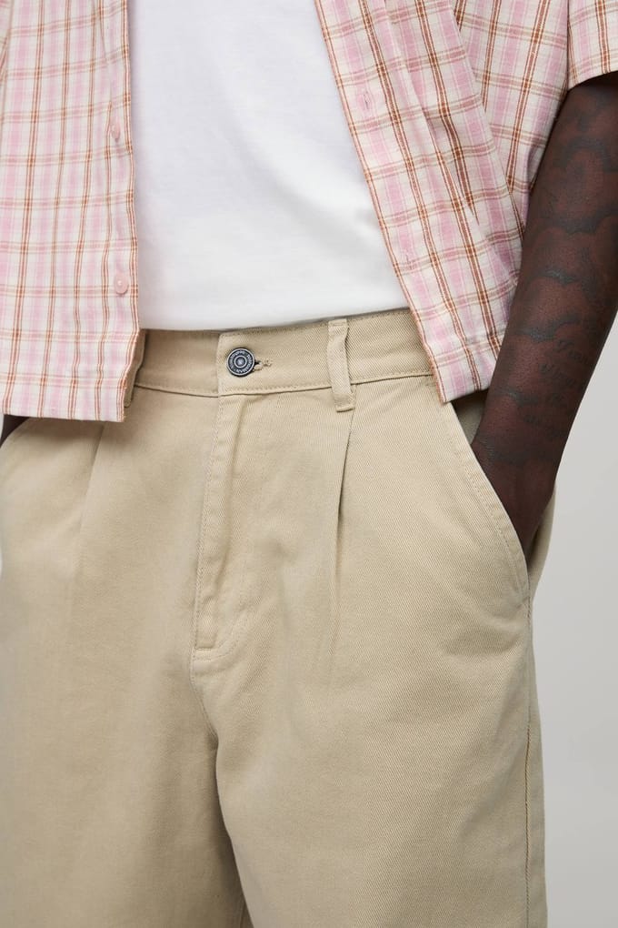 Plus Wide Fit Broek met Half & Half Tailleband van gewassen twill | Taupe | Size Large