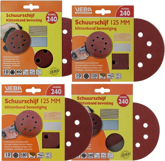 Schuurschijf klittenband set 4-delig - Ø125 mm 4 x korrel P240