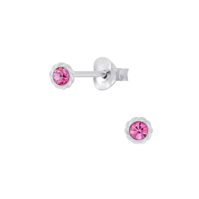 Joy|S - Zilveren kinderoorbellen - mini classic kristal magenta roze - 3.5 mm