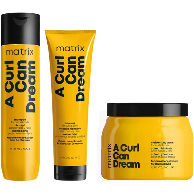 Matrix A Curl Can Dream Manuka Honey Infused Shampoo, Mask and Leave-in Cream Routine for Curls and Coils