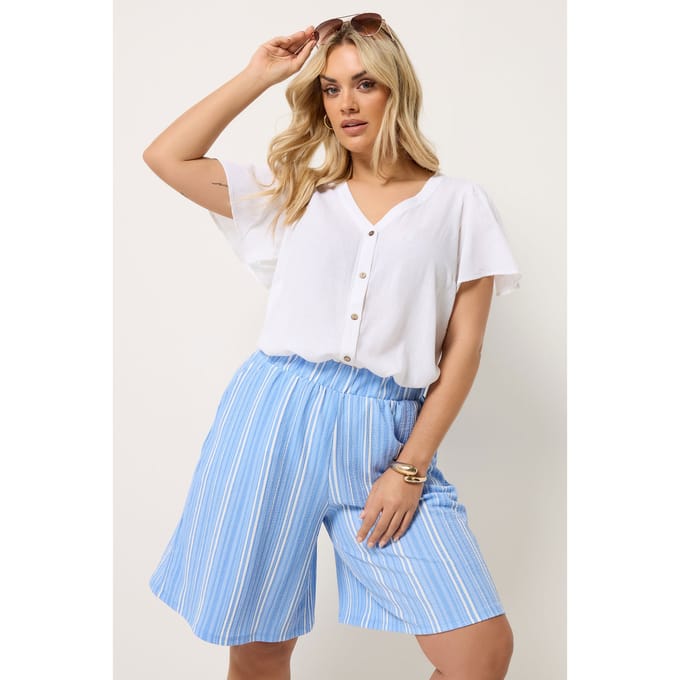 Yours Blauwe Shorts Met Streepmotief En Bladprint Size 46
