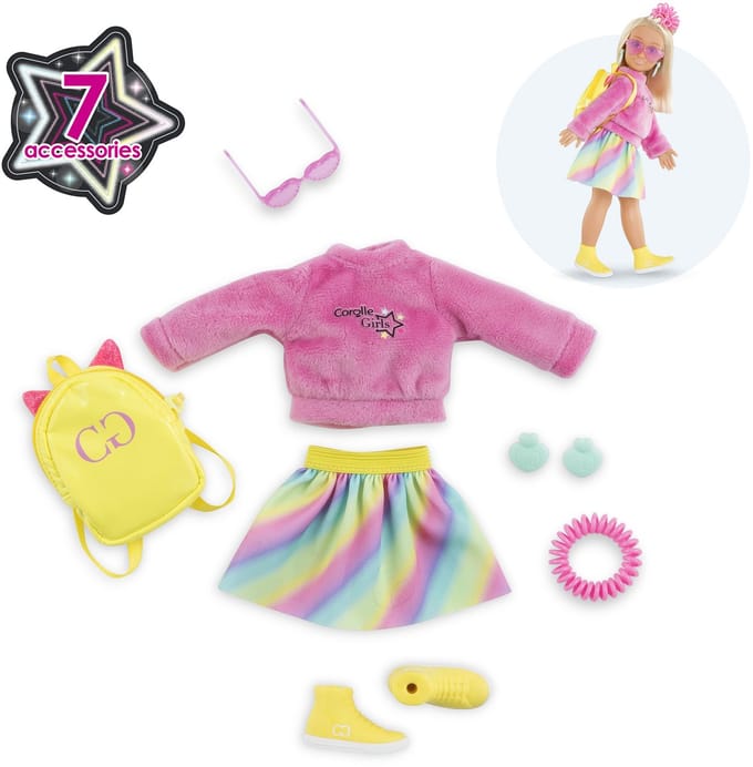 Corolle poppenkleertjes fluo set - kleurrijke dressing room accessoires.