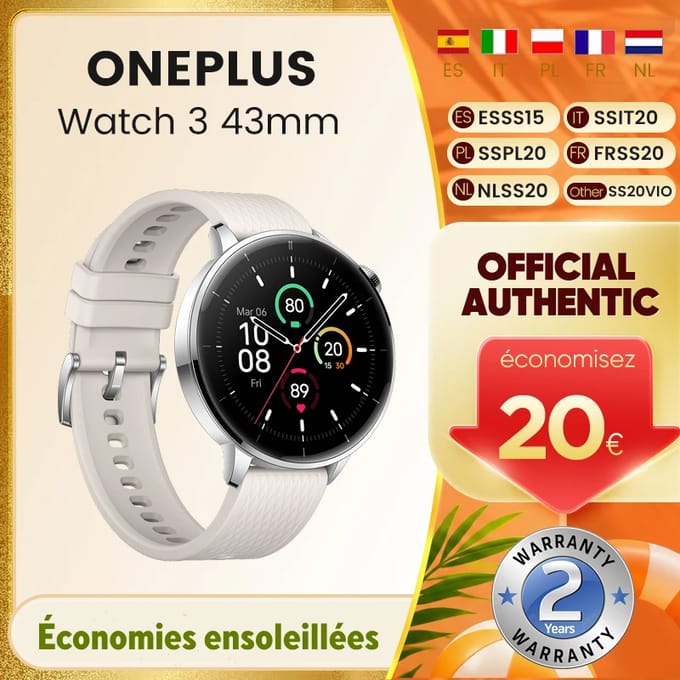 Globale versie OnePlus Watch 3 Smartwatch 43mm 1.32 inch AMOLED display Snapdragon W5 processor Dual Frequency GPS Wear OS Silver
