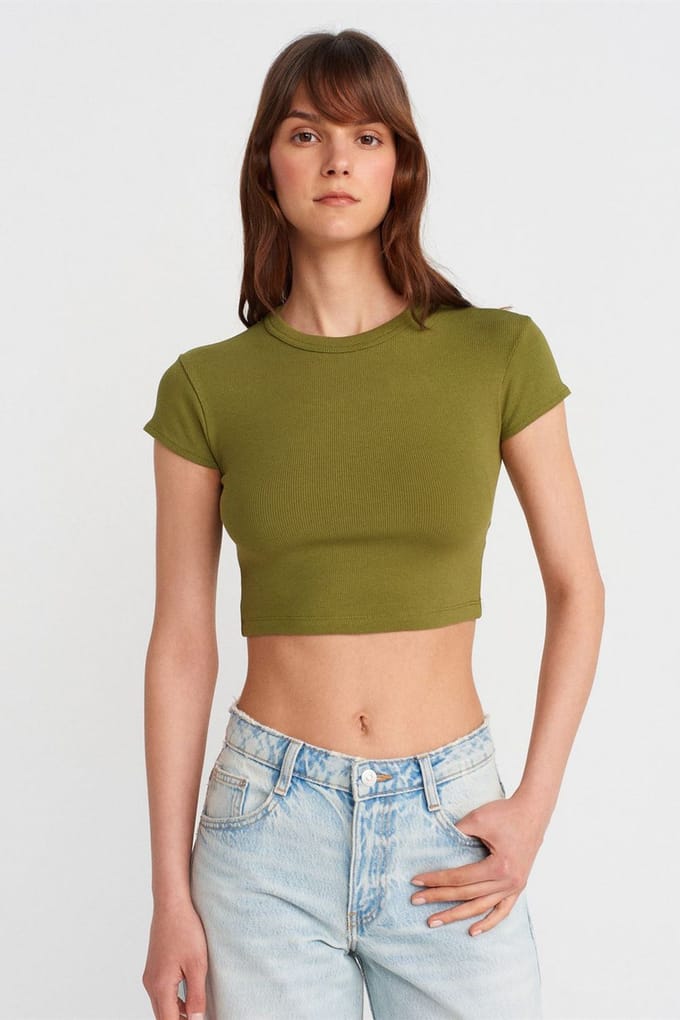 Dames Slim Fit Crop Crew Neck T-shirt