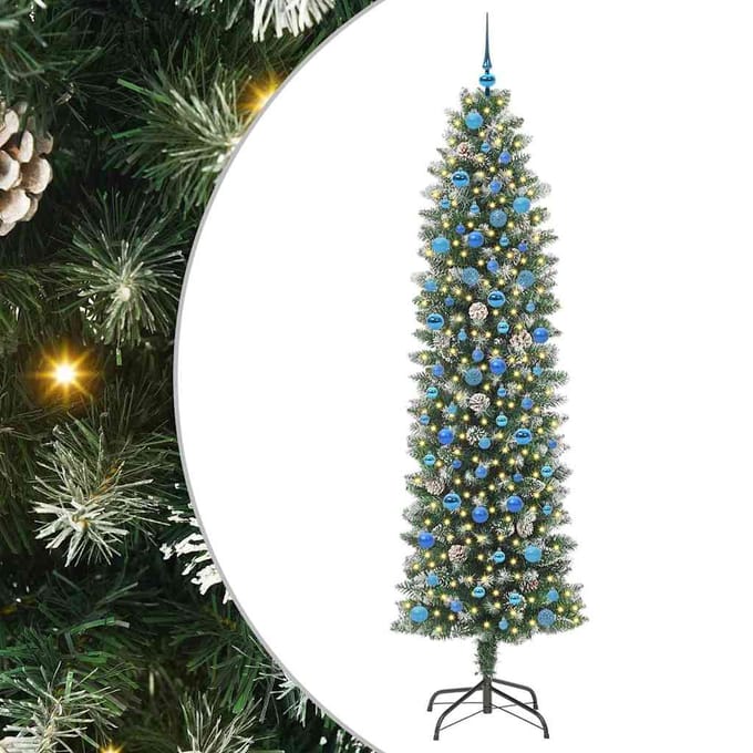 vidaXL Kunstmatige slanke kerstboom Groen en Wit 240 cm