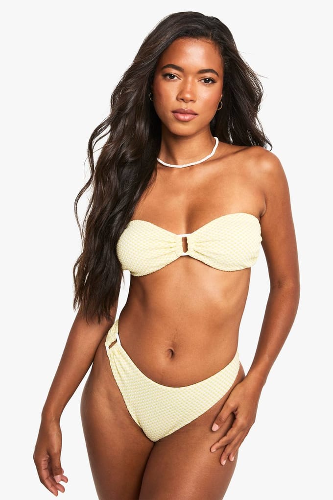 boohoo Dames Seersucker Gingham Trim Bandeau Bikini Top | Light Green | Maat: 6
