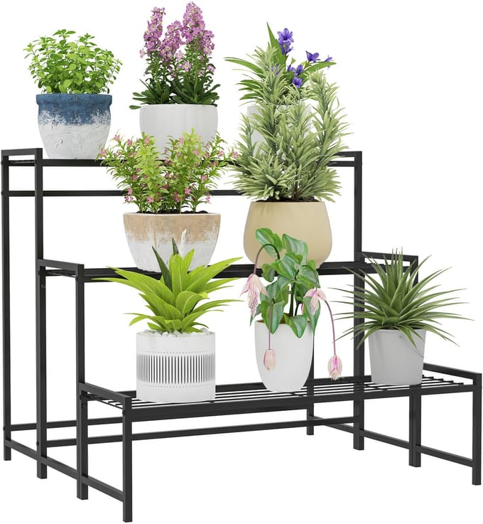Outsunny plantenstandaard - metaal - zwart - 75L x 70B x 66H cm