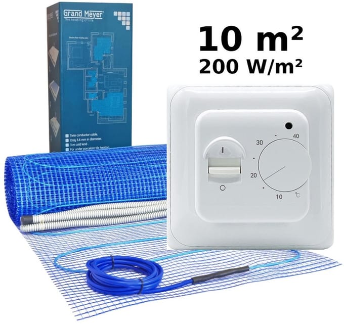 Elektrische vloerverwarmingsset 10 m², 200 W/m² + MST-1 thermostaat