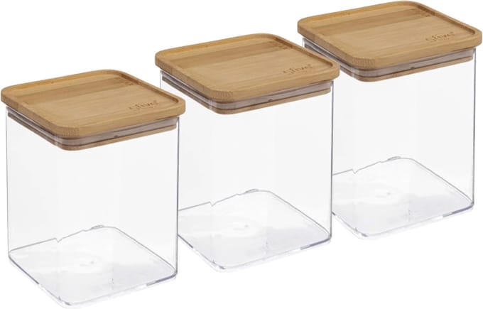 5Five - 3x - Keuken opslag voorraadpot - Berlino - kunststof/bamboe - 1000 ml - voedsel