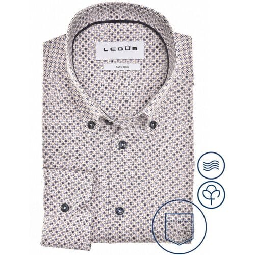 Ledûb Overhemd Abstract Fantasy Pattern Pure Cotton Easy Care Button-Down Licht Bruin / male