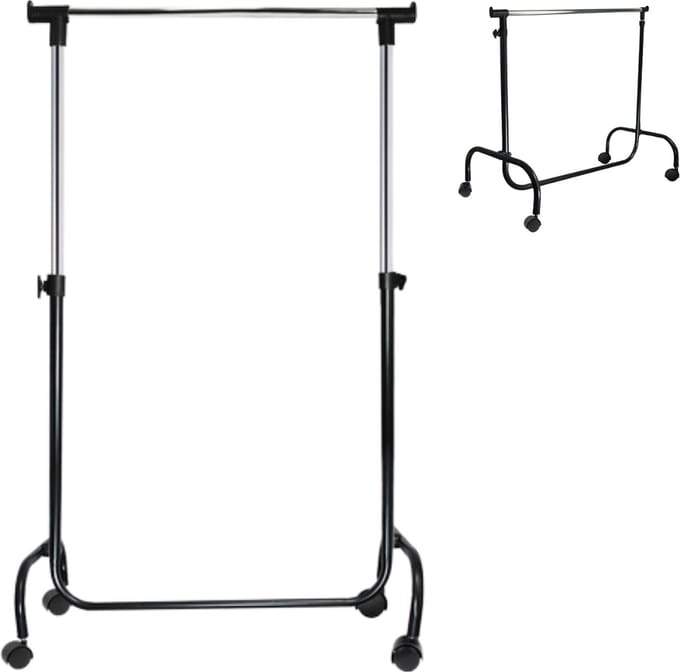 Kledingrek met wielen verstelbaar zwart 105/175 cm