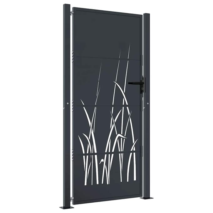 vidaXL Poort 100x200 cm met grasontwerp staal antracietkleurig