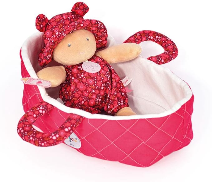 Jolijou - Babypop met wiegje - Maëlle - Rood - 20 cm - 0m+