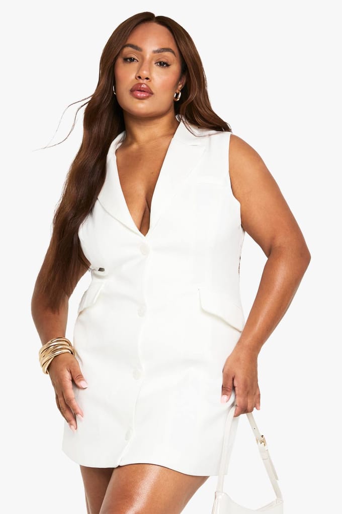 boohoo Dames Plus op maat gemaakte gestructureerde blazerjurk met getailleerde taille | Ivoor | Maat: 54