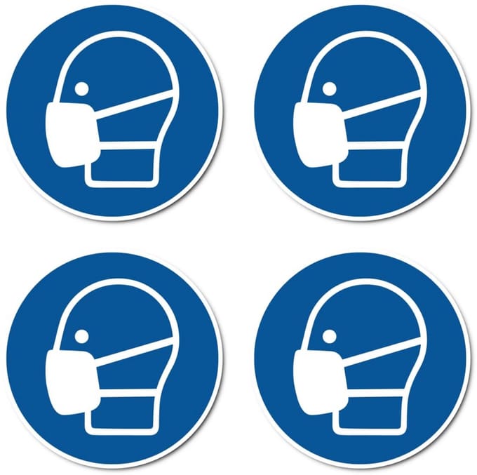 Veiligheidssticker Mondmasker Verplicht ISO 7010 Ø 10 cm - 4 Stuks