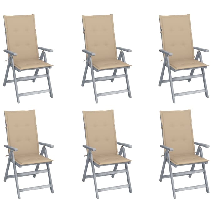vidaXL - Tuinstoelen - 6 - st - verstelbaar - met - kussens - massief - acaciahout