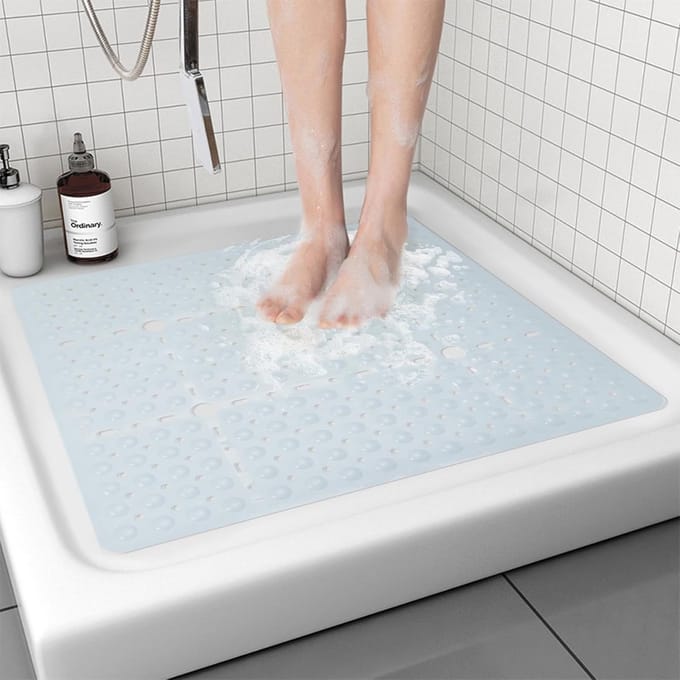 Douchemat Vierkant - Badmat Antislip - Veilig Douchen - Honderden Zuignappen - 69 x 69 cm - Lichtwit