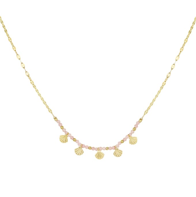 Vintage ketting met roze kralen en schelpjes