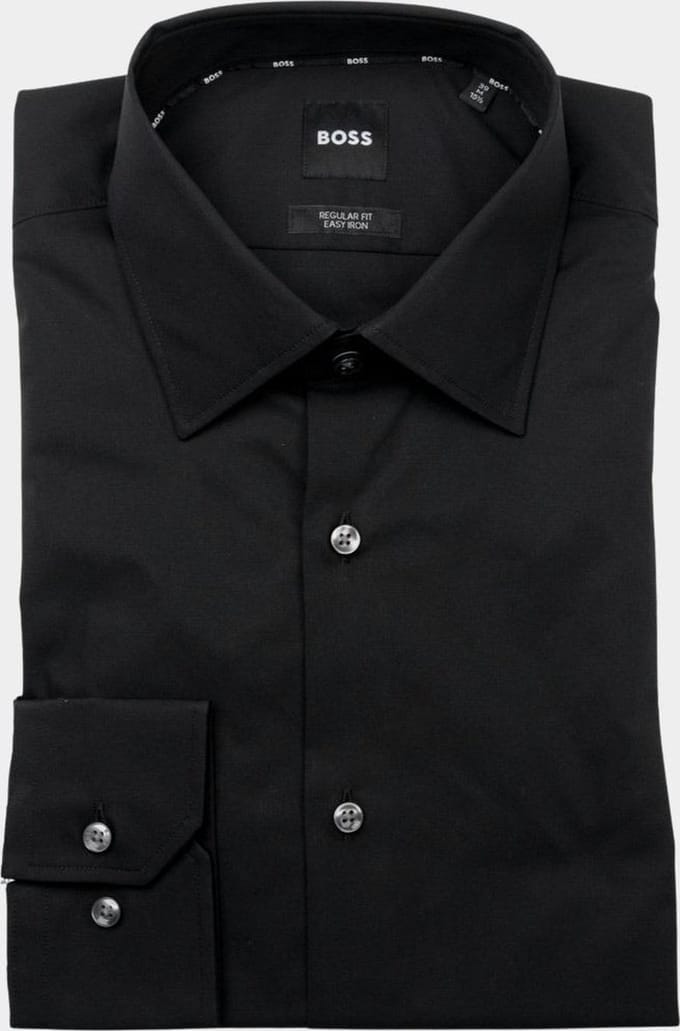 BOSS Joe regular fit overhemd - popeline - zwart - Strijkvriendelijk - Boordmaat: 38
