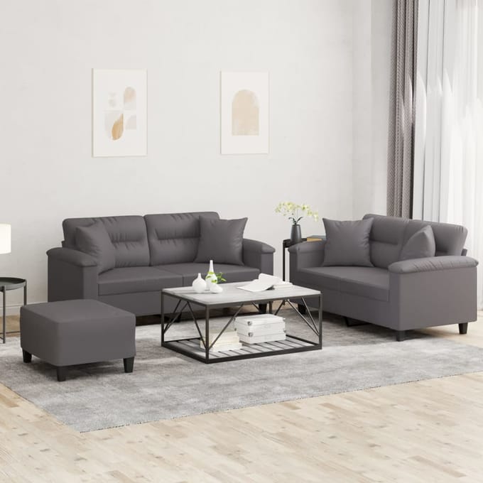 vidaXL - 3-delige - Loungeset - met - kussens - kunstleer - grijs