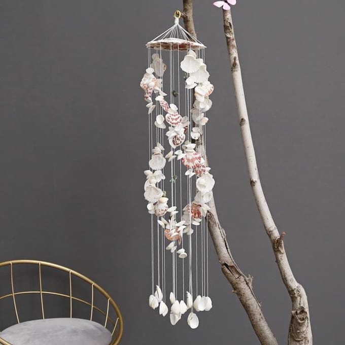 Coquillages colorés exquis style japonais double dragon couleur blanche carillon éolien mode bijouterie shell gray