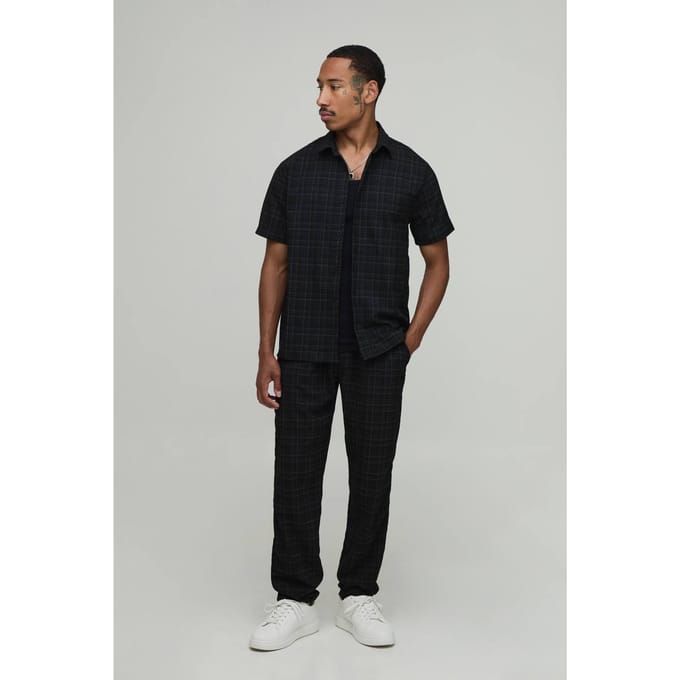 Geruit Regular Overhemd & Toelopende Broek Set | Black | Size Medium