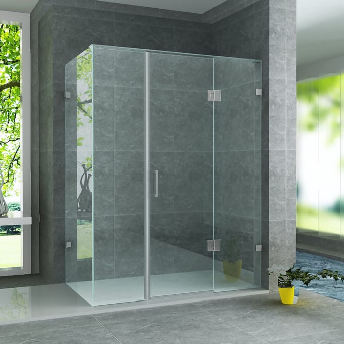 ALONI Douchecabine met Draaideur, 2 Vaste Wandjes en Zijwand – 90x120x195 cm – 8 mm Veiligheidsglas – Chroom – Helder Glas – Omkeerbaar
