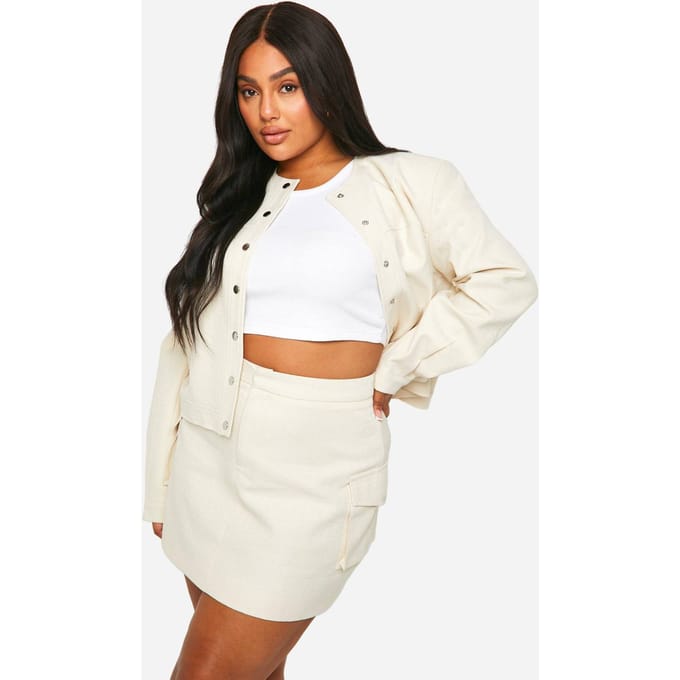 boohoo Dames Plus getextureerde minirok | Ecru | Maat: 50