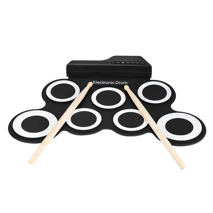 Compact formaat draagbare digitale elektronische Roll Up Drum Set Kit 7 siliconen drumpads USB-aangedreven met wit