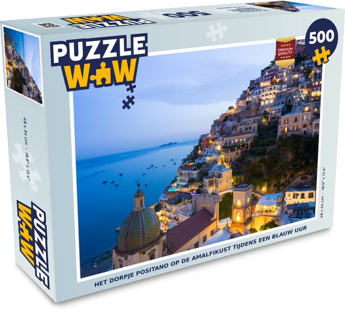 Puzzel Het dorpje Positano op de Amalfikust tijdens blauw uur - Legpuzzel - Puzzel 500 stukjes