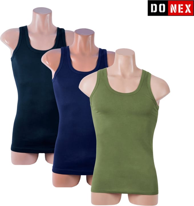 DONEX® Heren Onderhemden 3 Pack – Mix Kleuren – Extra Lang – 100% Katoen – Maat L