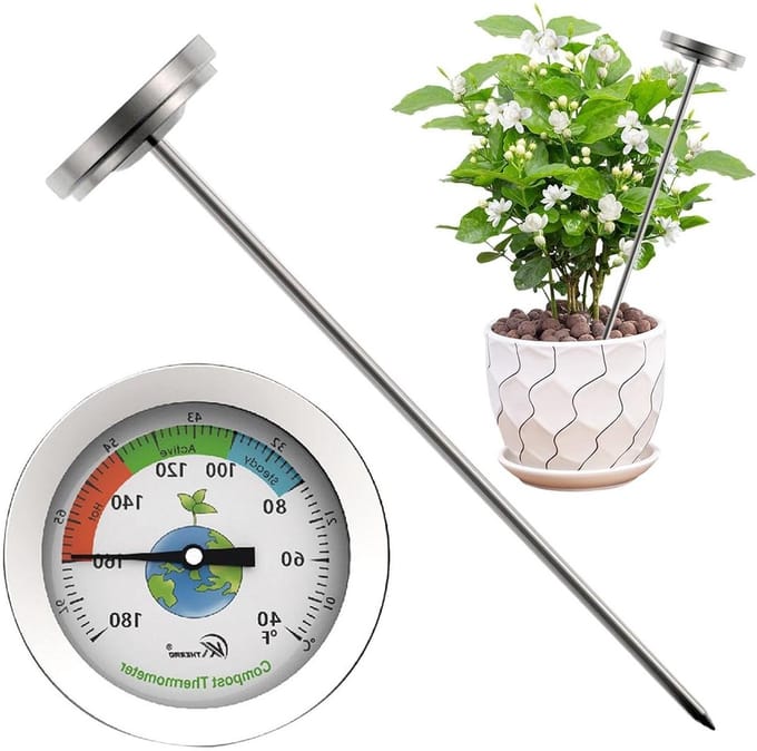 Tuinthermometer Bodem - Grond Temperatuurmeter - Bodem Temperatuur Meten - Roestvrij Staal - 25 cm - Zilver