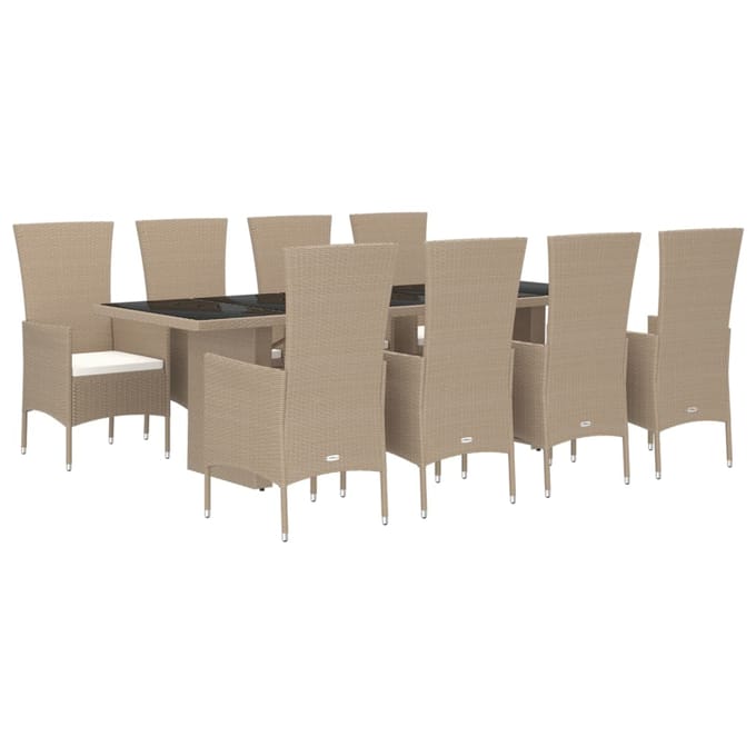 vidaXL - 9-delige - Tuinset - met - kussens - poly - rattan - beige